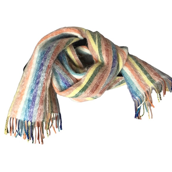 Scottish Mohair Stripe Scarf Wrap Made in Scotland Vintage Knit Wool - Picture 1 of 9